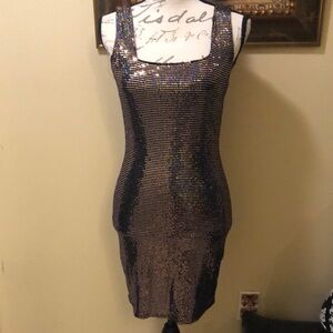 👑🐝’s Iridescent stretch disco ball sleeveless lined square neck party dress